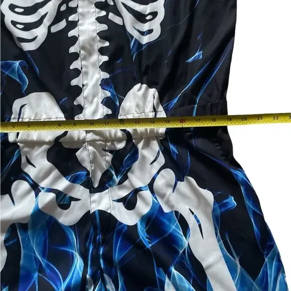Skeleton Men’s Black and Blue Halloween costume one piece XL Romper day of dead - Picture 6 of 6